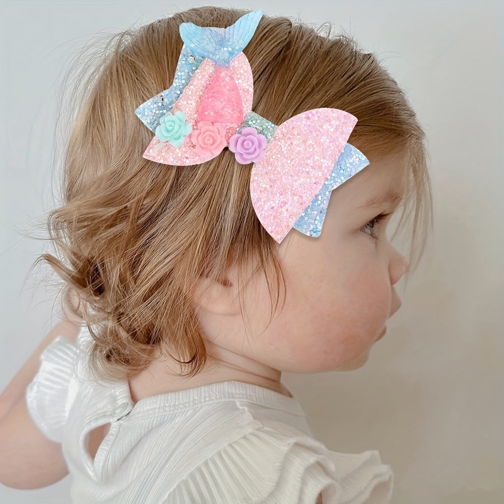 Baby Girls Mermaid Bow Hair Clip Glitter Flower Barrettes Hair Accessories