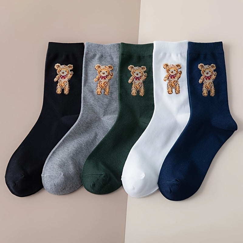 5 Pairs Cartoon Bear Print Socks Women's Stockings & Hosiery