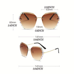 Rimless Sunglasses Rhinestone Gradient Metal Glasses UV400