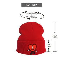 Embroidery Heart Knit Hat Bad Rabbit Cartoon Hip Hop Style Beanie Hat