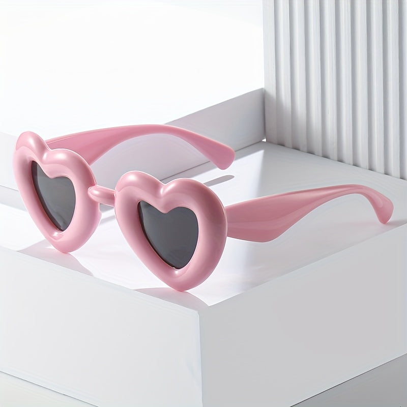 Heart Inflated Frame Sunglasses for Women Men UV400 with Case