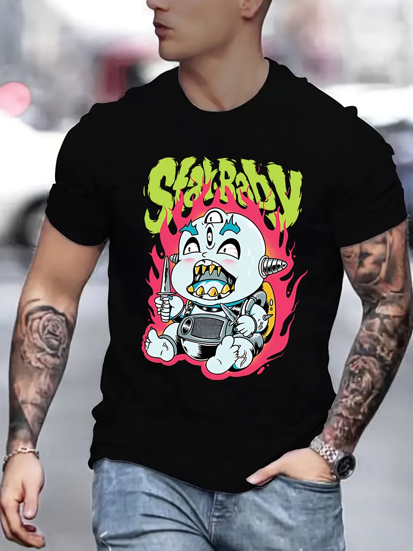 Men's Baby Monster Pattern T shirt Active Stretch Breathable Tee