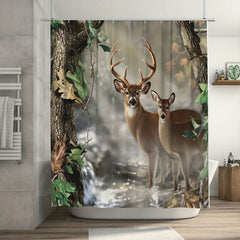 Wildlife Deer Shower Curtain Foggy Forest Elk Animal Shower Curtain