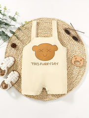 Bear Letter Print Unisex Overalls Casual Suspender Pants