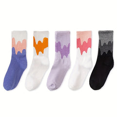 10 Pairs Colorblock Crew Socks Comfy & Breathable Women's Stockings