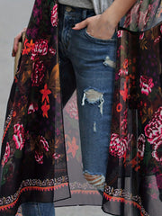 Floral Cover Up Shirt V Neck Semi Sheer Loose Fit Beach