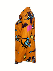 Abstract Face Print Long Sleeve Shirt Dress