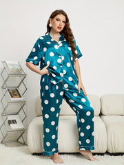 Women's Plus Heart Print Pajama Set Short Sleeve Top & Pants