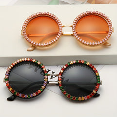 Zircon Decor Sunglasses Round Frame Gradient Lens UV400