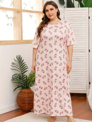 Casual Nightdress Women's Plus Floral Print Maxi Nightgown