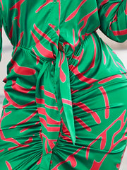Print Button Long Sleeve Shirt Dress