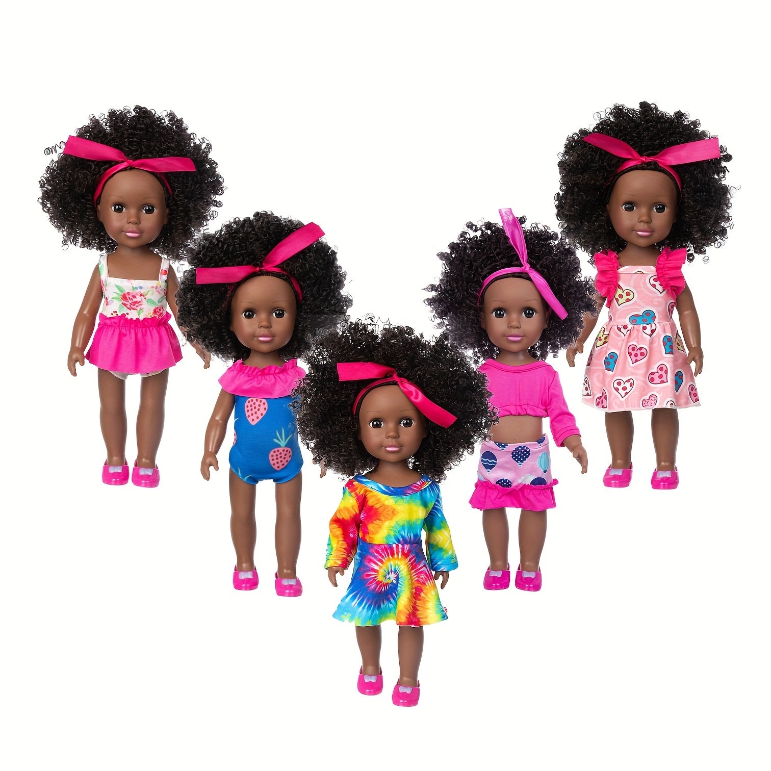 14inch Curly Hair Skin Doll with Clothes, Shoes & Headscarf