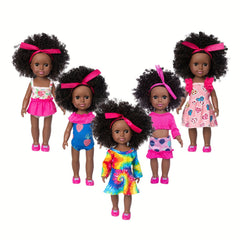 14inch Curly Hair Skin Doll with Clothes, Shoes & Headscarf