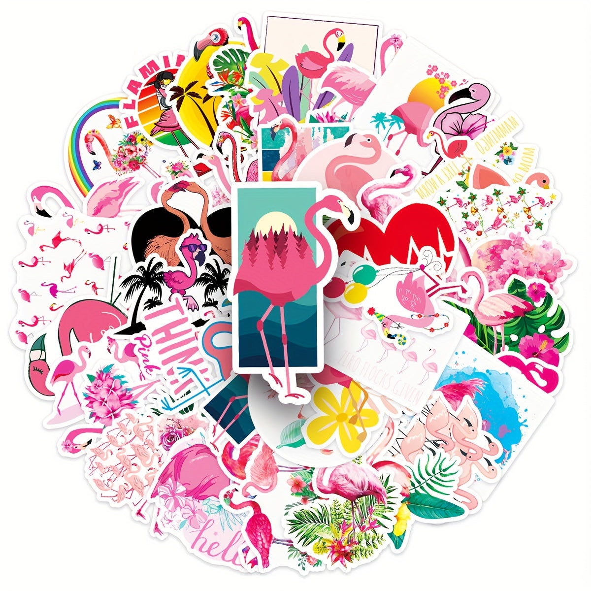 50pcs Flamingo Waterproof Stickers for Water Bottles Laptop Scrapbook Luggage
