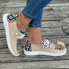 Geometric Print Flat Shoes Retro Slip On Casual Lightweight Soft Walking Shoes
