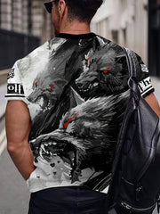 Men's Wolf Graphic T-shirt Casual Tee for Summer