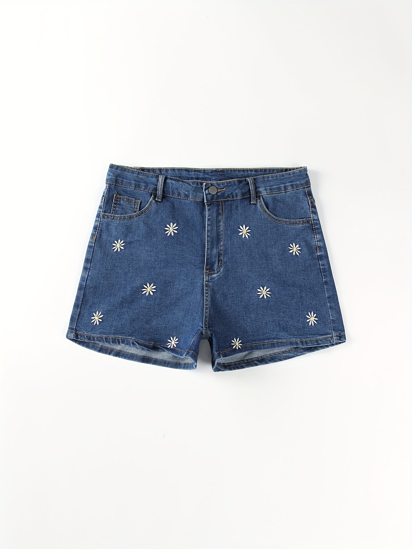 Women's Plus Daisy Embroidered Denim Shorts