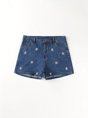 Women's Plus Daisy Embroidered Denim Shorts