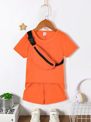 Boys Casual T shirt & Shorts Set with Crossbody Bag - Summer Holiday Party