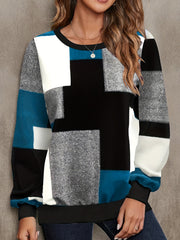 Block Crew Neck Pullover Sweatshirt for Women