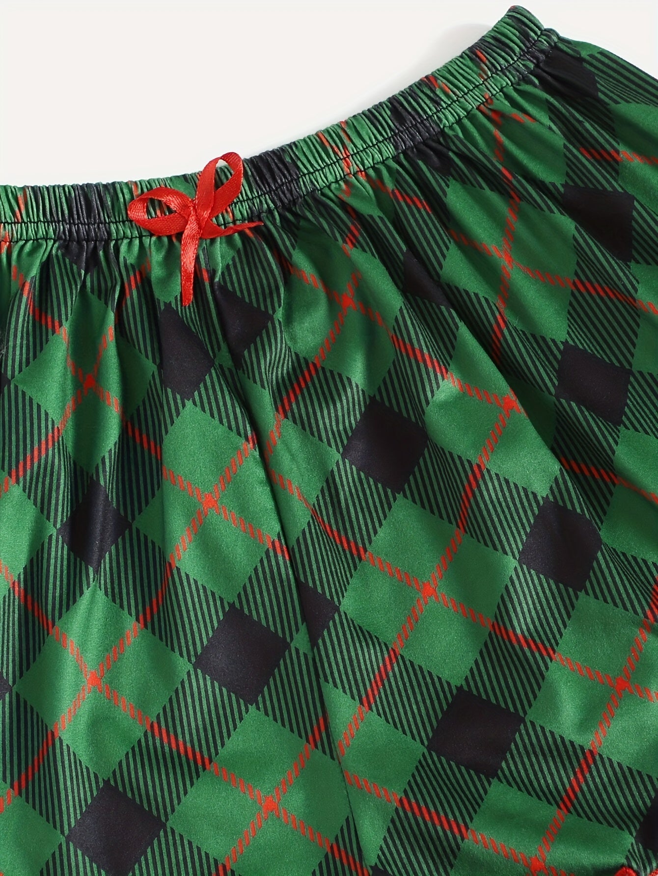 Christmas Print Pajama Set Crew Neck Cami Top & Shorts & Plaid Pants