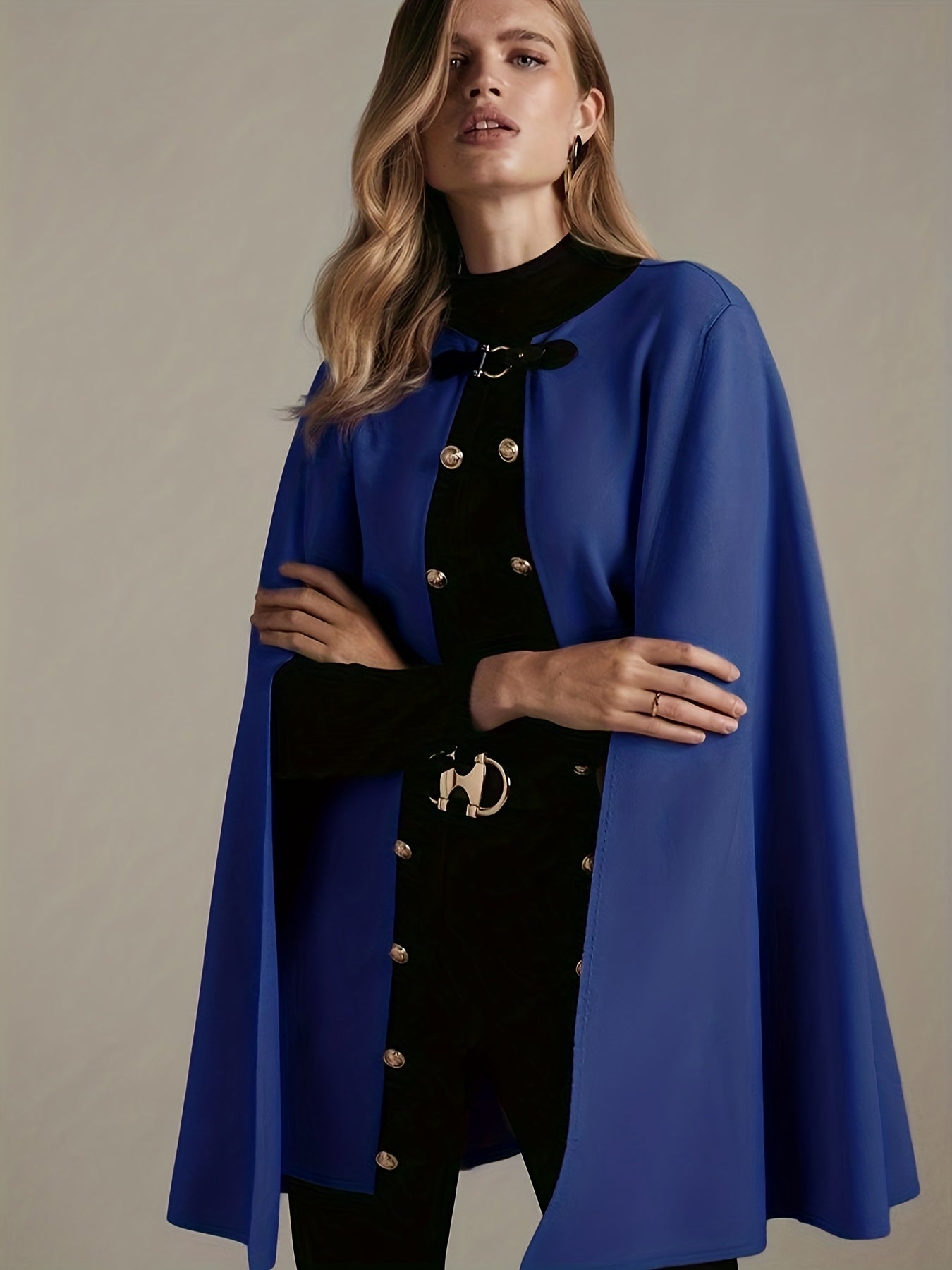 Cape Sleeve Belted Blazer Mock Neck Cloak