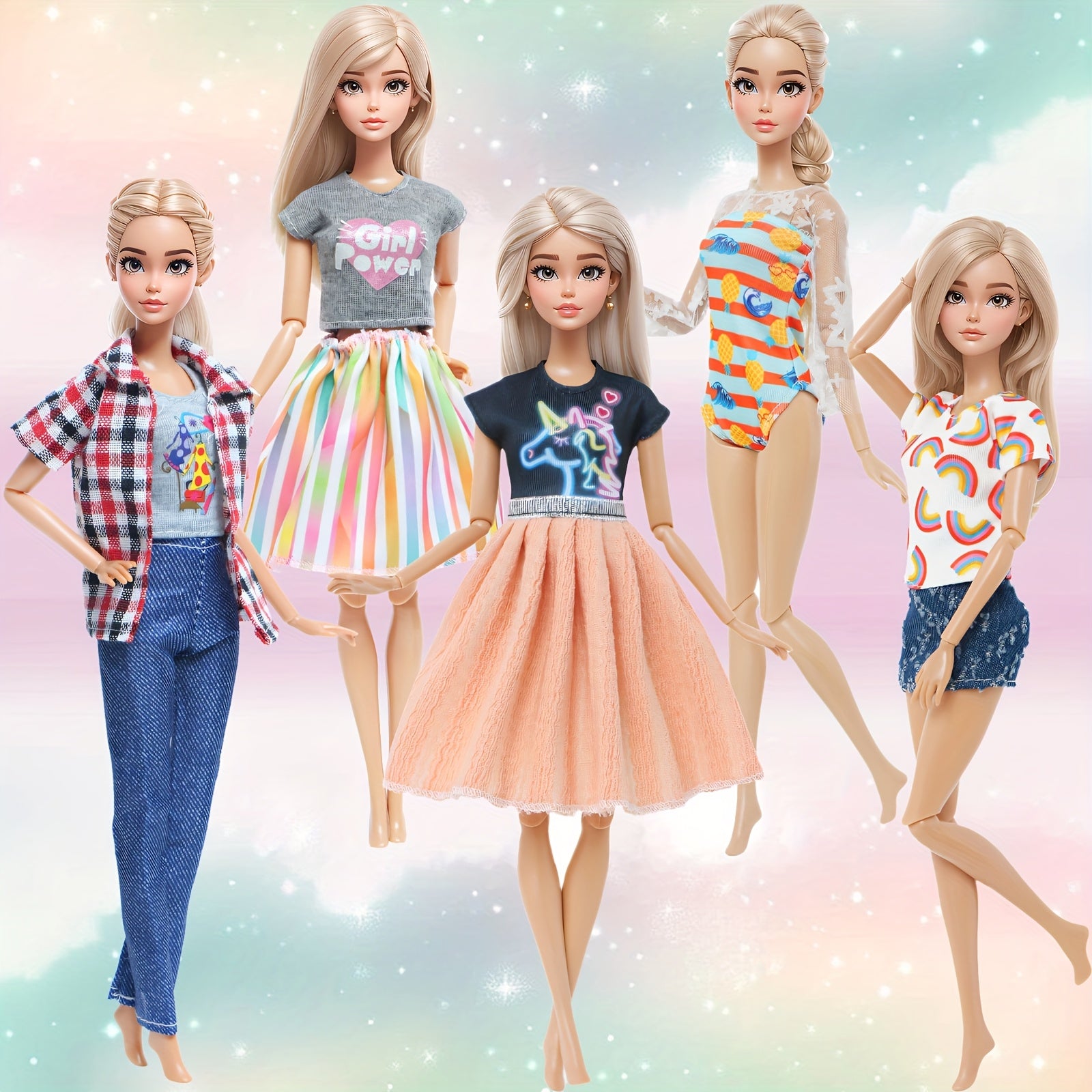 5 Sets Doll Clothes, Variety of Outfits for Dolls, Great for Gifts and Holidays