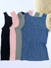4pcs Ribbed Tank Tops Crew Neck Women's Lingerie