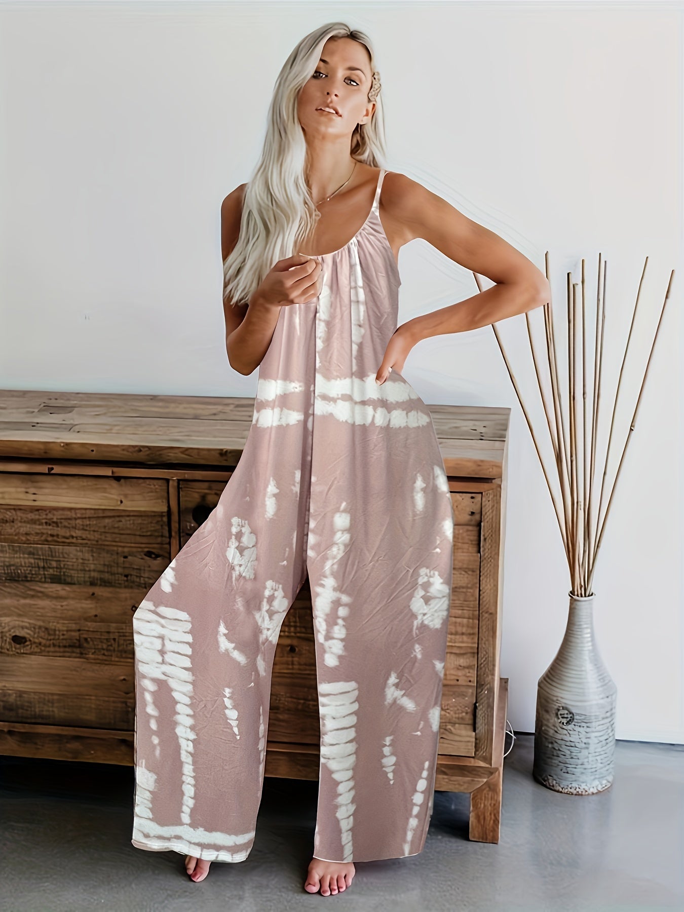 Tie Dye Wide Leg Jumpsuit Sleeveless Casual Loose Jumpsuit