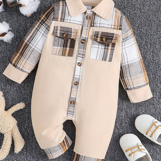 Baby Boys Long Sleeve Plaid Romper Cotton Jumpsuit Fall Winter