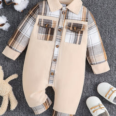 Baby Boys Long Sleeve Plaid Romper Cotton Jumpsuit Fall Winter