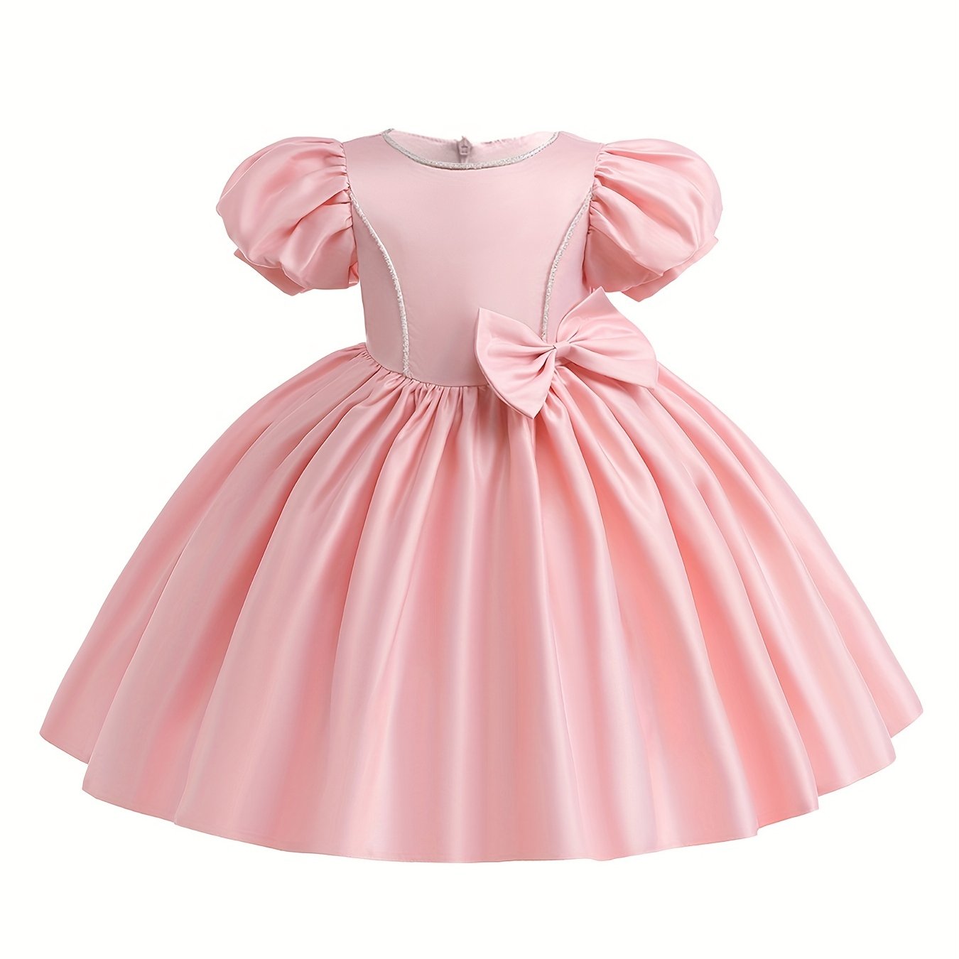 Satin Puff Sleeve Princess Dress with Bows