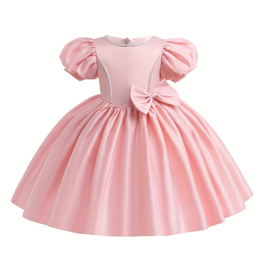 Satin Puff Sleeve Princess Dress with Bows