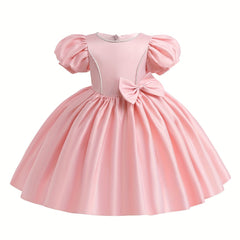 Satin Puff Sleeve Princess Dress with Bows