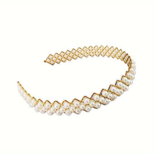 Faux Pearl Wavy Headband Metal Headdress Hair Band Hair Accessories