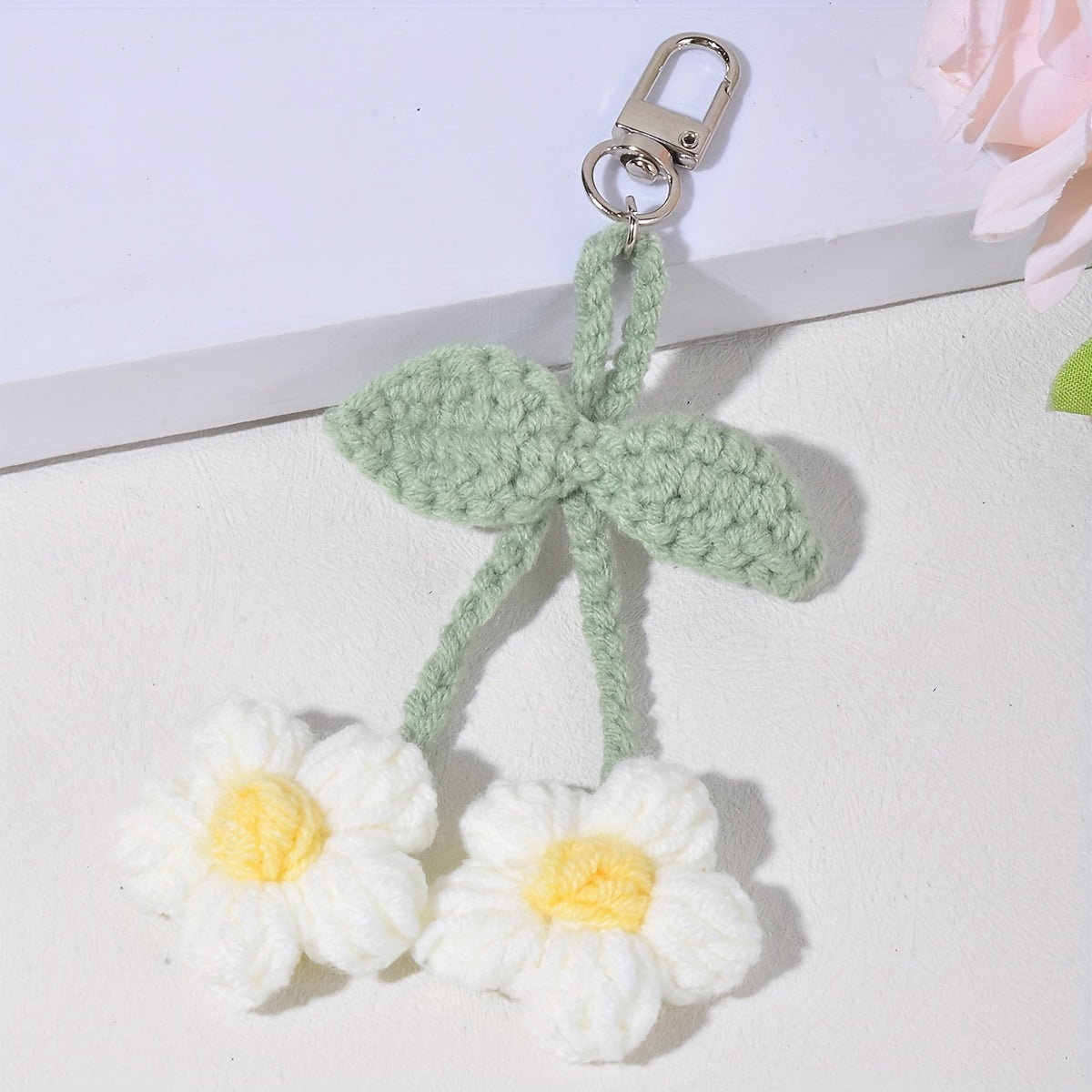 Crochet Flower Keychain Pendant Woolen Daisy Knitting Ornament