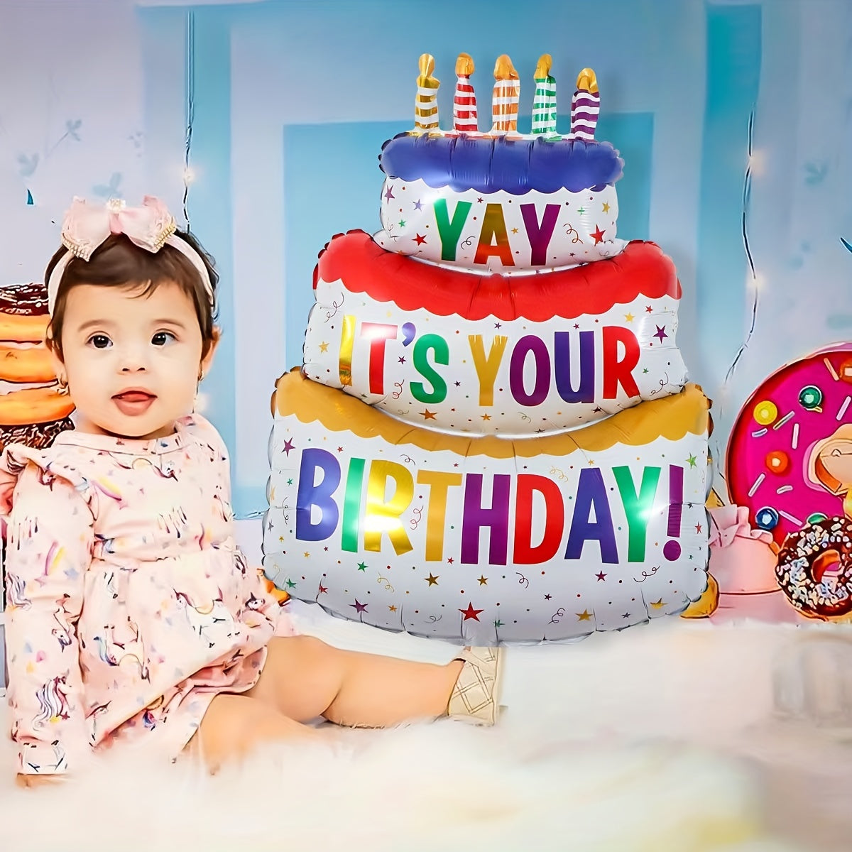 Colorful Candle Cake Aluminum Balloon Birthday Decoration