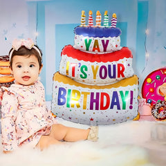 Colorful Candle Cake Aluminum Balloon Birthday Decoration