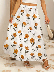 Floral Print Elastic Waist A-line Maxi Skirt
