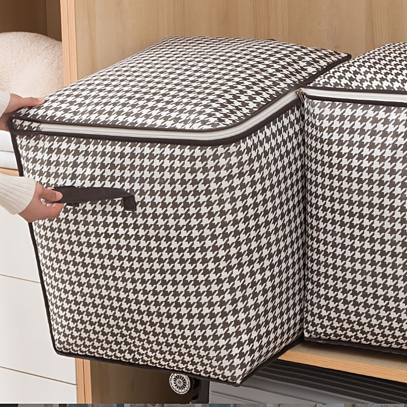 Houndstooth Pattern Storage Box Large Capacity Zipper Dustproof Organizer