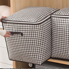 Houndstooth Pattern Storage Box Large Capacity Zipper Dustproof Organizer