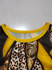 Leopard Print Crew Neck Top & Biker Shorts Set