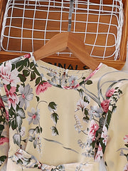 Girl Floral Print Long Sleeved Ruffle Dress with Butterfly Tie