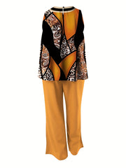 Women's Plus Colorblock Leopard & Paisley Print Tank Top & Wide Leg Pants Set