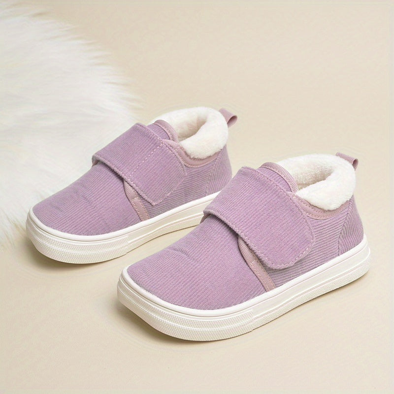 Girls' Soft Warm Low Top Sneakers - Anti Slip Fleece Plus Hook and Loop Fastener