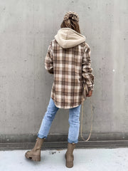 Preppy Button Plaid Drop Shoulder Jacket