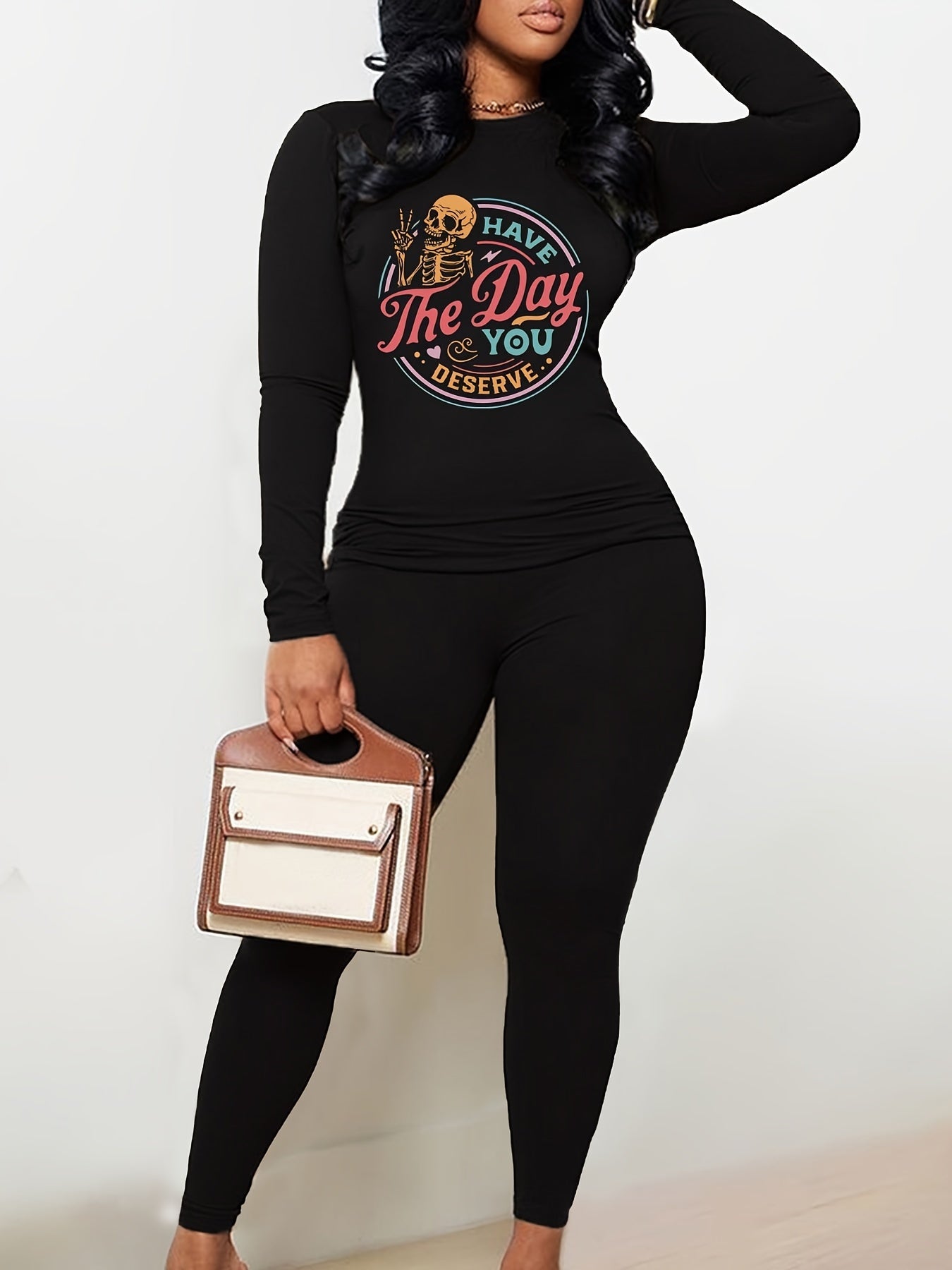 Casual Skull Print Two Piece Set T-shirt & Leggings