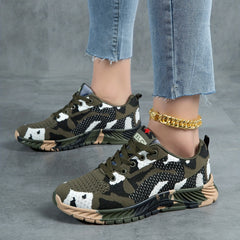 Women's Camo Pattern Sneakers Lace Up Low Top Platform Sports Shoes