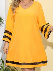 Women's Plus Mesh Sleeve V Neck Mini Dress