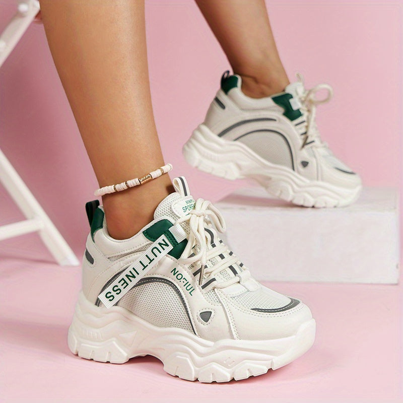 Women's Mesh Platform Sneakers Low Top Lace Up Round Toe Casual Shoes
